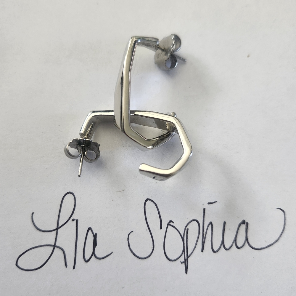 LIA SOPHIA Silver Abract Shapped Hoop Earrings - Picture 1 of 2